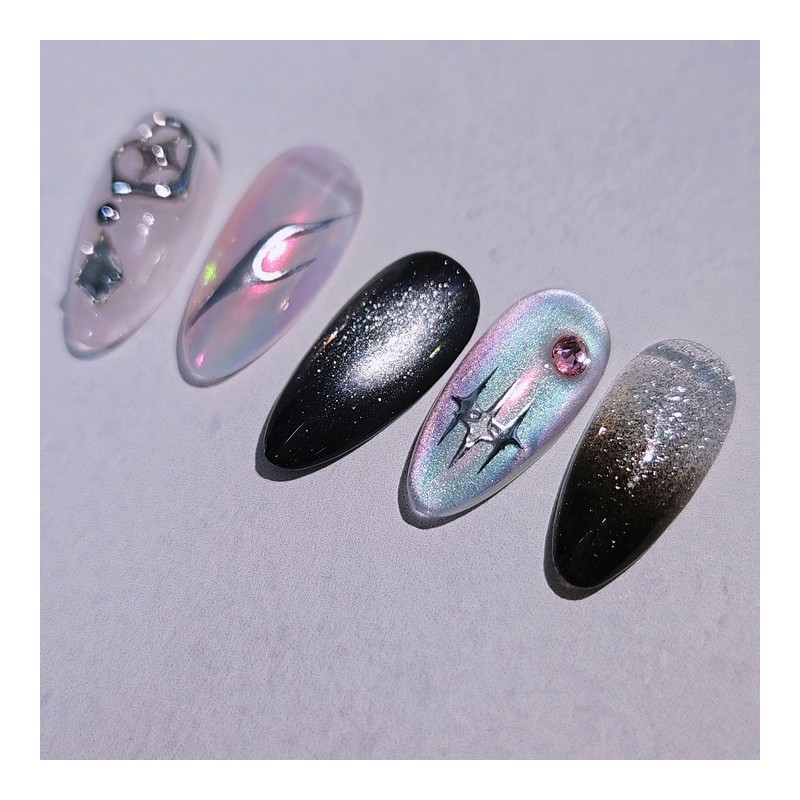 Chrome Crown Handmade Nail Tips Black Magnet Metal Parts Nail