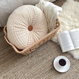 S_SSOY Round Throw Pillow for Couch Decorative 13"X13" Pumpkin Round Velvet Cushion for Sofa Bed Chair Floor Car Decorative (Cream)