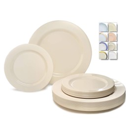 " OCCASIONS " 50 Plates Pack (25 Guests)-Heavyweight Wedding Party Disposable Plastic Plate Set -25 x 10.5'' Dinner + 25 x 7.5'' Salad/Dessert plates (Plain Ivory)
