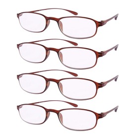 4 PRS Reading Glasses +2.00 Everyday Use Eyeglasses Lightweight Flexible Slim Spectacles Readers Brown Frame
