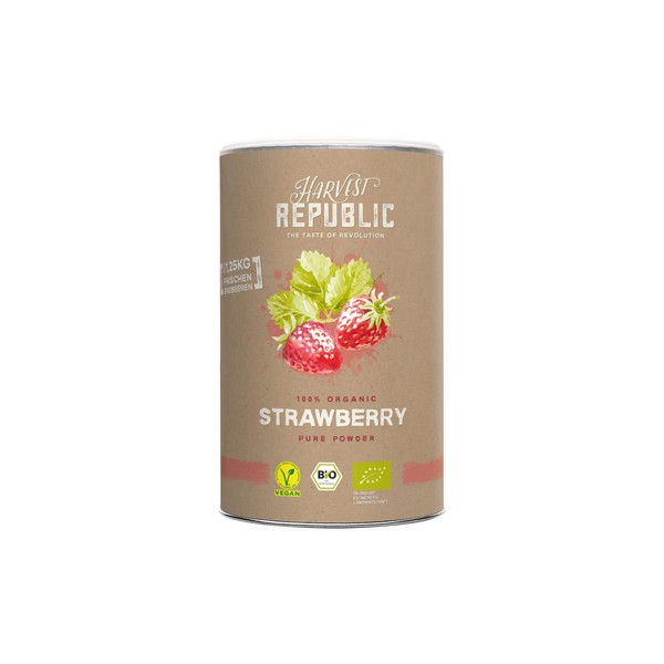 Harvest Republic Poudre bio fraise pour fraises bio bio bio bio Food, Vegan, 125 g
