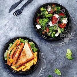 24 Contenedores para Alimentos Reutilizables de 473 ml (16 oz), Diseño Tipo Bowl Hondo con Tapa Transparente, se Puede Utilizar en Microondas,...     