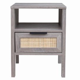 Decor Therapy Piper 20" Side Rattan Storage Drawer Accent Table, Gray Wash