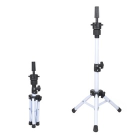 VEELTRAS Wig Stand Tripod Adjustable Metal Mini Wig Head Stand for Training Mannequin Heads and Canvas Block Head (white)