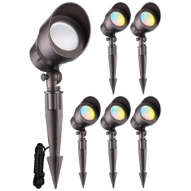 LEONLITE 5CCT Low Voltage LED Landscape Spotlight, Update 1800K2700K3000K4000K5000K Selectable, 5W 12V Pathway Lights Outdoor, CRI90, Aluminum Spot Lights for Garden, ETL, IP65 Waterproof, Pack of 6