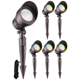 LEONLITE 5CCT Low Voltage LED Landscape Spotlight, Update 1800K2700K3000K4000K5000K Selectable, 5W 12V Pathway Lights Outdoor, CRI90, Aluminum Spot Lights for Garden, ETL, IP65 Waterproof, Pack of 6