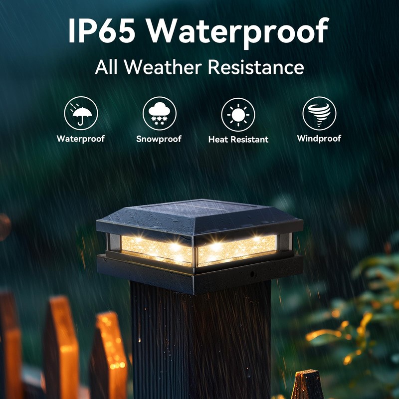 Brightever 4x4 Solar Post Cap Lights Outdoor 8 Packs, Waterproof