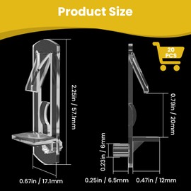UBANU Shelf Support Pegs, 20pcs Plastic Locking Shelf Pins Bracket 6mm Peg x 5/8" Thick Plate Clear Kitchen Cabinet Shelf Clips