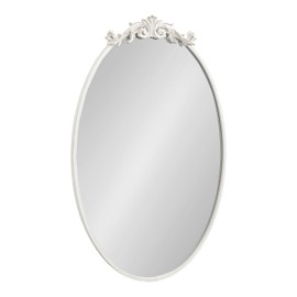 Kate and Laurel Arendahl Traditional Vertical Oval Wall Mirror, 24 x 36, Antique White, Vintage Glam Baroque-Inspired Round Bathroom Vanity Mirror with Ornate Crown
