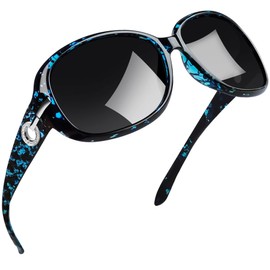 Joopin Polarised Sunglasses Womens Trendy Oversized Driving Ladies Sunglasses with UV Protection Big Rectangle Sun Glasses for Women (Blue Leopard Frame)
