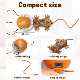 Mdupw Interactive Cat Toy Ball - Automatic Interactive Cat Toy Designed by Mice, A Mobile Cat Ball, Boring Indoor Cat Toys