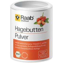 Raab Vitalfood Organic Rose Hip Powder No Additives, Vegan, with Natural Vitamin C for Normal Collagen Formation and Normal Cartilage Function, Rose Hip, Pack of 1 (150 g Tin)