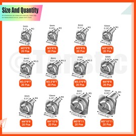 Tanstic 240pcs M3 M3.5 M4 M5 Terminal Block Screws with Square Washers Nickel-Plated Carbon Steel Terminal Block Screws for Crimping Switches and Terminals