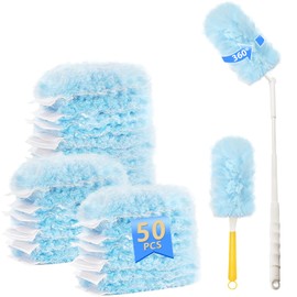 360° Flash Dust Magnet Refills, 52 PCS Flash Dusters for Cleaning Dust Dirt Hair, Fluffy Dusters Refills Microfiber with Extendable Long Handle