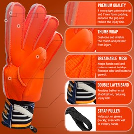 Adhawk Goalkeeper Gloves for Kids & Adult, Football Training Goalie Gloves, Non-Slip Palm Material with Extra Foam Padding, Double Layer Wrist Protection