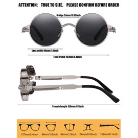 Weewooday 4 Pieces Retro Round Steampunk Sunglasses Vintage Hippie Style Circle Lens Metal Frame Eyewear for Men Women (Red, Black, Gray Lens)