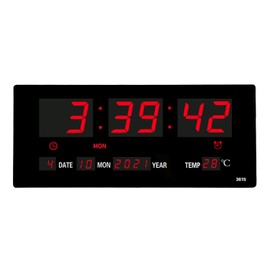 LOTCAIN 14.1 Inch Red Digital Wall Clock, Date/Day/Temperature Display, Energy Saving LEDs, Foldable Stand