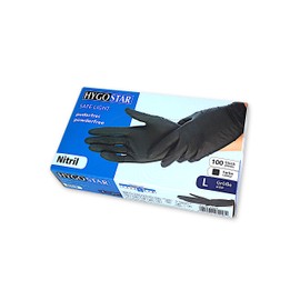 HYGOSTAR Nitrile Disposable Gloves, Safe, Light, Examination Gloves, Size L, 100 Pieces per Box, Powder-Free, Allergy-Free, Non-Sterile, Disposable Gloves, Black