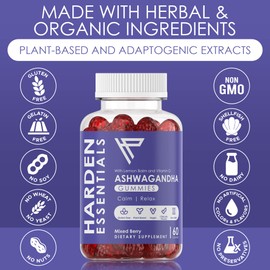 KSM-66 Ashwagandha Gummies w/Lemon Balm & Vitamin D (Max Strength 750mg per Gummy) - Herbal Vegan & Gluten Free - Calm Mood Relaxation - Support Stress - Gummies for Adults Kids Women Men (60 Count)