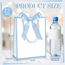 Silkfly 12 Pcs Thank You Gift Bags with Handles 9 x 7 x 3. 15'' Welcome Gift Bags with Bow Ribbon for Wedding Bridal Baby Shower Birthday Housewarming Party(White, Light Blue)