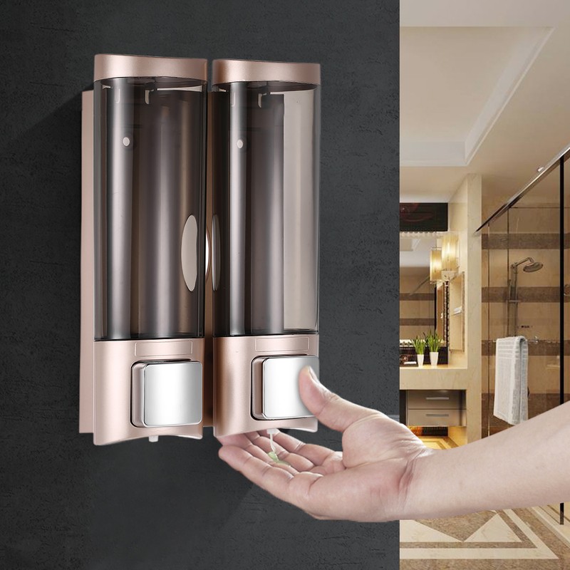 Manual Hand Soap Dispenser Wall Mount Double Liquid Shampoo Shower