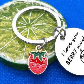 Cute Keychains for Women Strawberry Keychain Strawberry Lover Gift Couple Keychain Gifts for Women Girls Cute Strawberry Gifts BFF Gifts for Birthday Christmas Gifts I Love You Berry Much Keychain