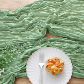 Homaxy Table Runner Sage Green 90 x 300 cm, Modern Boho Table Decoration Cheese Cloth Table Runner, Muslin Washable Table Runner for Kitchen Table Indoor Outdoor Wedding Party Birthday Decor