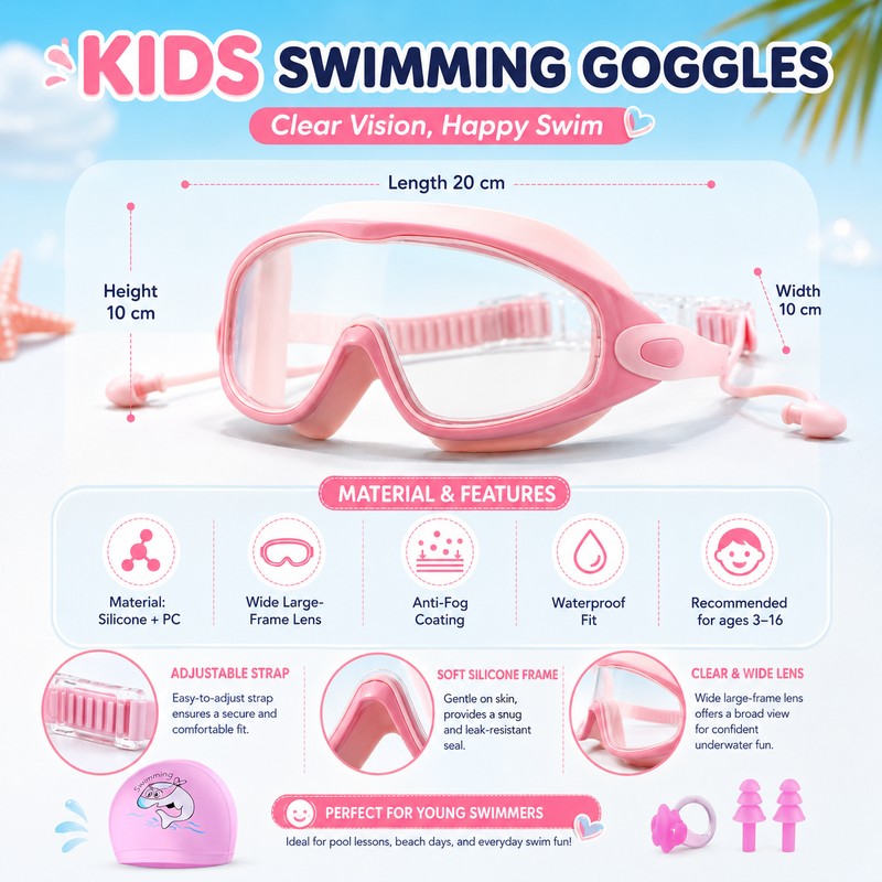 Kids Anti-Fog Swimming Goggles for Pool & Beach – Waterproof