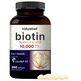 Unbranded Hair Gain Biotin 10000mcg w/ Hyaluronic Acid, Coconut Oil  Hair Nails 360 SGELS