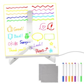 Transparent Acrylic Erasable Luminous Blackboard with 7 Pens and Stand LED Message Light Board Desktop Coloring Writing Board Transparent Luminous Acrylic Note Board Night Ideas USB