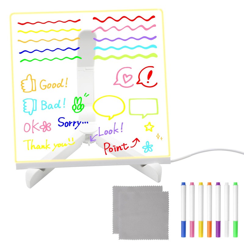 Transparent Acrylic Erasable Luminous Blackboard with 7 Pens and Stand