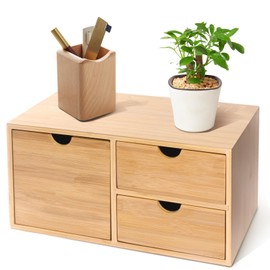 Charmewooden Bamboo Desk Organizer 3 Drawer with Shelf, Countertop Organizer with Drawers Makeup Storage Drawer 3 Drawers Tabletop Storage Organization Box Home Office Workspace