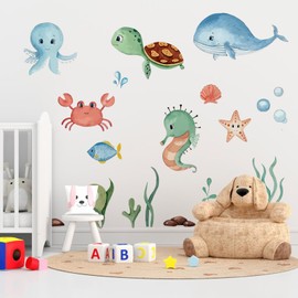 Hwtcjx Wall Sticker for Children's Room, Sea Creatures, Wall Sticker for Bathroom, Bedroom, Living Room, Toilet, Child (30 x 90 cm)