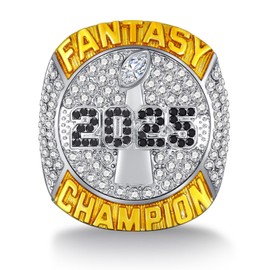HuangouSA 2025 Fantasy Football Championship Ring with Wooden Box League Champion Trophy Rings Premium Award for Winner (2025 FFL ring with wood box 3, 13)