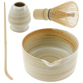 4Pcs Matcha Whisk Set, Japanese Matcha Tea Set,Ceramic Matcha Bowl Matcha Whisk Holder Bamboo Matcha Whisk and Bamboo Scoop Handcrafted Matcha Kit for Traditional Japanese Tea (E)