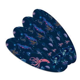 Creepy Deep Sea Creatures Pattern with Mermaid Squid and Shark Double-Sided Oval Nail File Emery Board Set 4 Pack