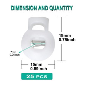 sourcing map 25pcs Plastic Cord Lock Stopper End Spring Stop Toggle Fastener Stopper Rope End for Drawstring Clothing, Shoelace, Bag, Camping White