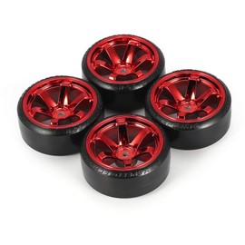 WONFAST 4Pcs 63mm RC Drift Car Tires Hard Tyres Plastic Wheel Rims for 1/10 Traxxas HSP Tamiya HPI Kyosho On-Road Drifting Car Spare Parts (Red)