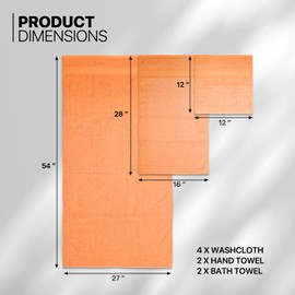 MoNiBloom 8-Piece 100% Cotton Bath Towel Set for Bathroom Home Spa Gym Shower, Contains 2 Bath Towels 27x54, 2 Hand Towels 16x28, 4 Washcloths 12x12, Highly Absorbent Ultra Soft Quick-Dry Peach