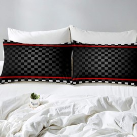 Loussiesd Boys Buffalo Check Fitted Sheet Modern Black White Plaid Bed Sheet Set For Kids Adults Grid Design Bedding Set Red Stripe Bed Cover Room Decor Single Size