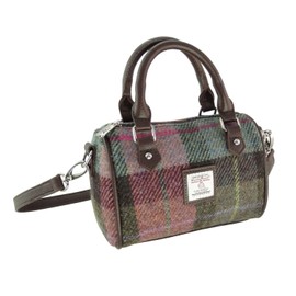 Glen Appin Harris Tweed 'Kilbride' Mini Bowling Tote Bag, Col 137 Green/Pink Tartan