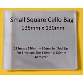 celloexpress Pack of 500-135mm x 130mm + 30mm Flap - Cellophane Greeting Card Display Bags 30 Micron Self Seal - Small Square #1