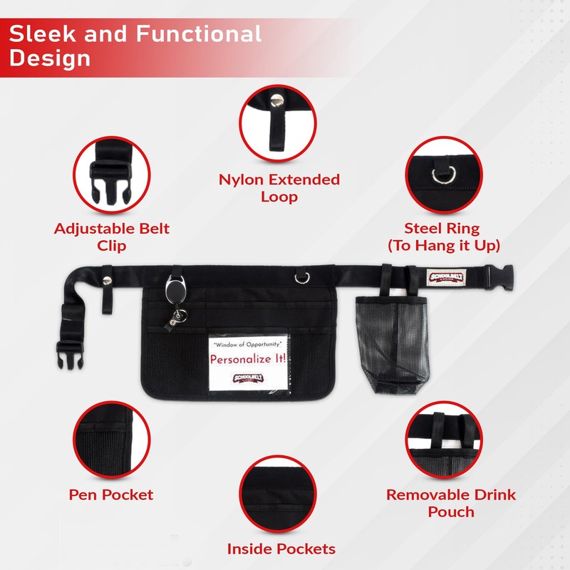 Schoolbelt Premium Teacher Apron / 8 Varied Pockets/ID Sleeve/Drink Pouch/Retractable