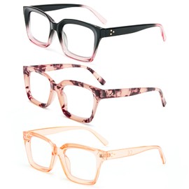 REAVEE 3 Pack Oprah Style Oversized Reading Glasses for Women Men Blue Light Blocking, Ladies Stylish RetroSquare Large Computer Readers (Pink Leopard/Black Pink/Tea 3.0x)