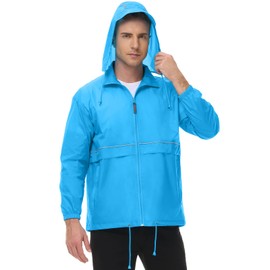 TIHEEN Men's Rain Jacket Waterproof Raincoat Hooded Packable Lightweight Rain Clothing(12202-Blue-XL)