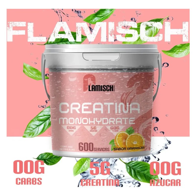 Creatina Monohidratada Flamish 3kg 600 Servicios Sabores