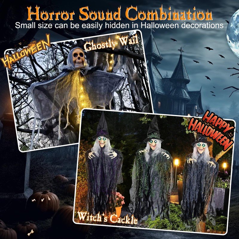 2 Pack Halloween Sound Effects Box with LED, Battery Powered