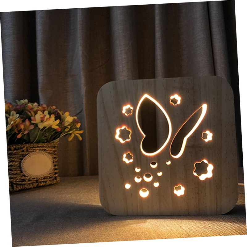 Operitacx 1Pc Hollowed Wooden Night Light Powered Pine Lamp Unique