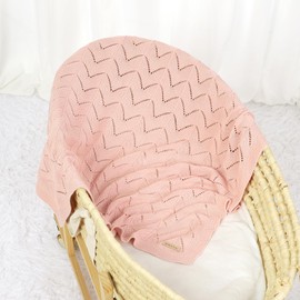 Baby Cellular Blanket 100% Cotton Blankets Knitted Baby Blanket Breathable Pram/Travel/Moses Basket for Outdoor(100x80cm) (Pink1)