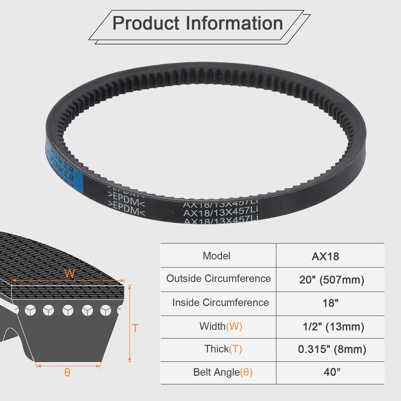 sourcing map 3 Pcs AX18 EPDM V-Belt, Raw Edge Cogged